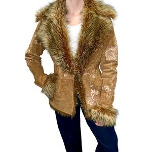 Vintage Penny Lane Fur Trim Embroidered Coat